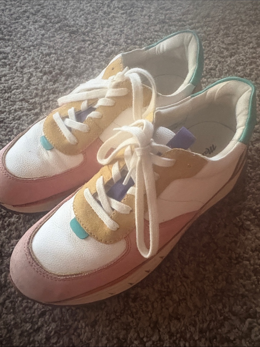Madewell White Sneakers with Pink, Yellow & Mint Accents